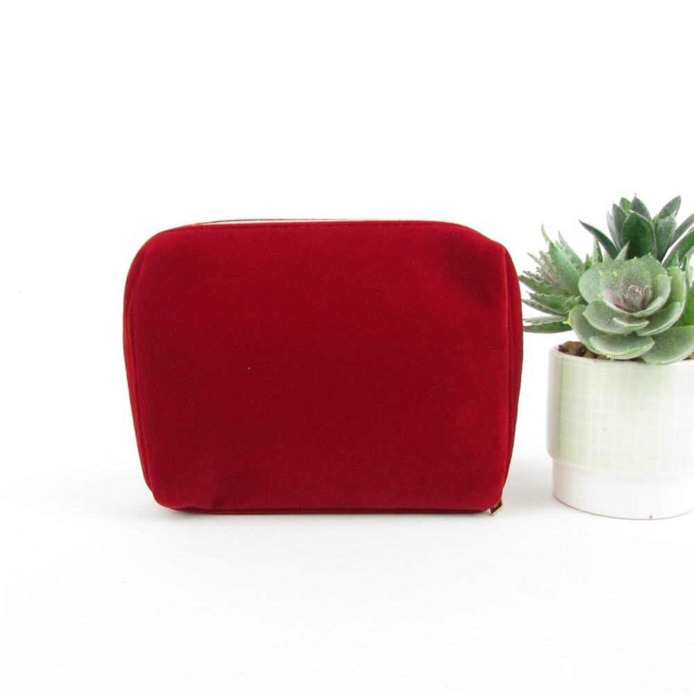 Chanel Red Velvet Cosmetic Pouch / Makeup Bag - Picture 2 of 7